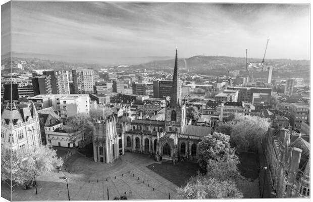 Sheffield Cathedral Black and White Canvas Print by Apollo Aerial Photography