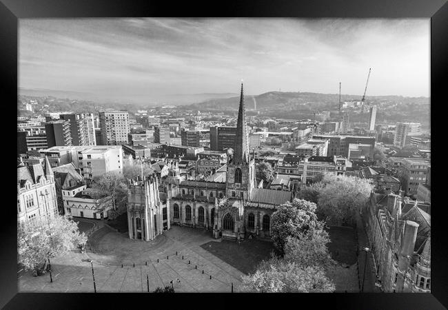 Sheffield Cathedral Black and White Framed Print by Apollo Aerial Photography
