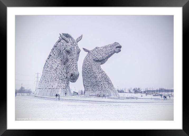 Kelpies in the Snow Framed Mounted Print by Douglas Milne