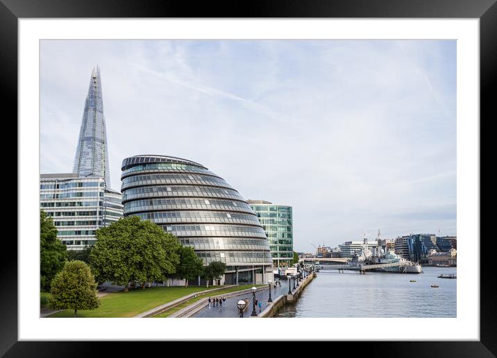 City Hall between The Shard and HMS Belfast Framed Mounted Print by Jason Wells