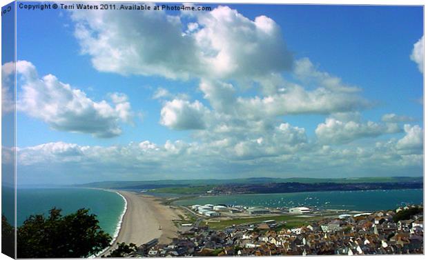 Blue Skies Over Chesil Bank Canvas Print by Terri Waters