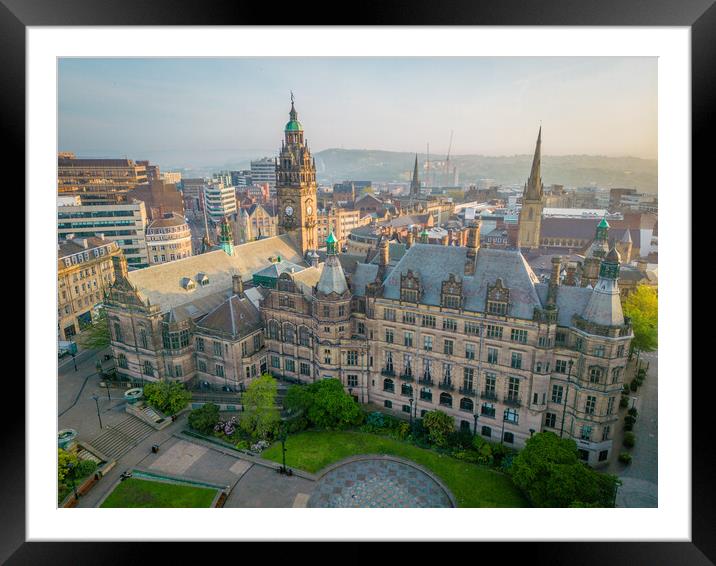 Sheffield Town Hall and Peace Gardens Framed Mounted Print by Apollo Aerial Photography