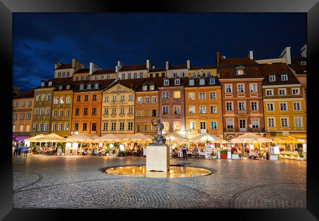 Old Town Market Square At Night In Warsaw Framed Print by Artur Bogacki