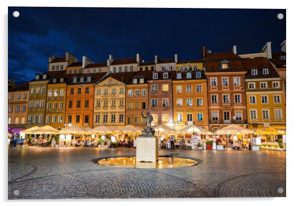 Old Town Market Square At Night In Warsaw Acrylic by Artur Bogacki