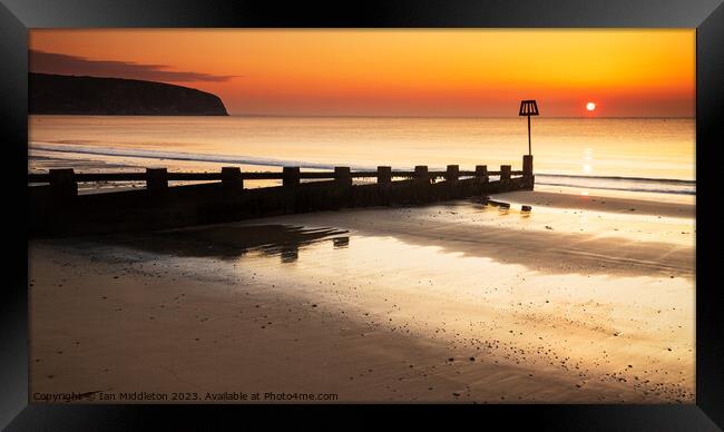 Sunrise at Swanage Beach Framed Print by Ian Middleton