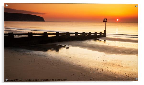 Sunrise at Swanage Beach Acrylic by Ian Middleton