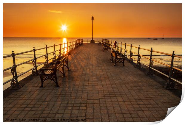 Sunrise at the Banjo Jetty in Swanage Print by Ian Middleton