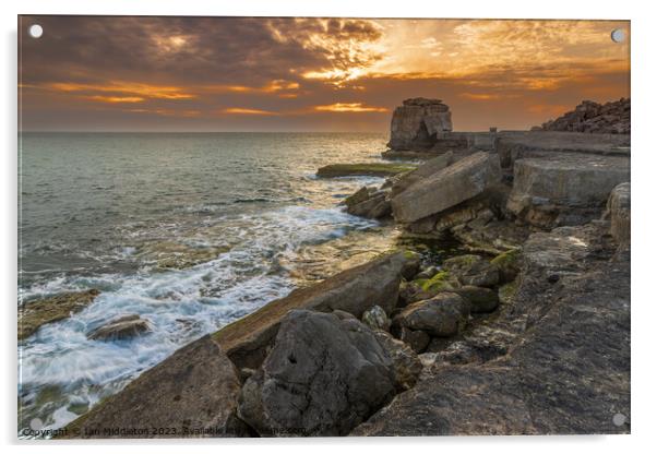 Pulpit rock at Portland Bill Acrylic by Ian Middleton