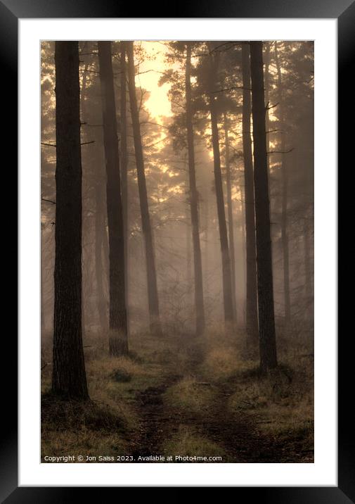 Majestic Misty Sunset Forest Framed Mounted Print by Jon Saiss