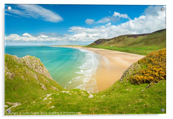 Rhossili Bay Beach, Gower, South Wales Acrylic by Justin Foulkes