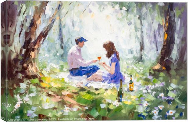 Picnic In The Woods Canvas Print by Robert Deering