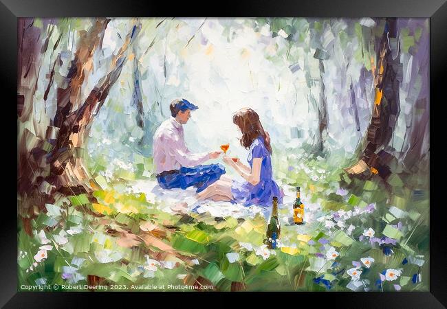 Picnic In The Woods Framed Print by Robert Deering