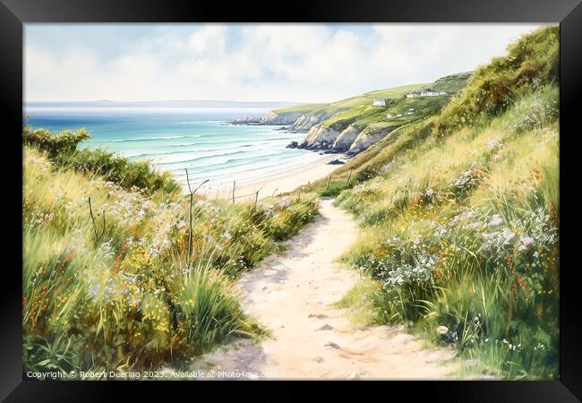 sand sea and pathway Framed Print by Robert Deering