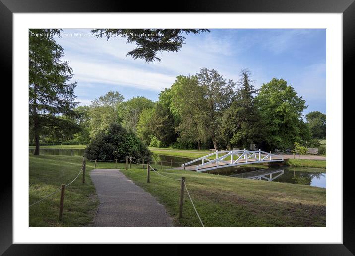 Painshill Park path down to wooden bridge Framed Mounted Print by Kevin White