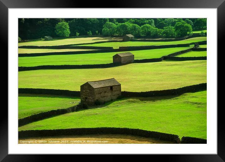 Fields and barns Framed Mounted Print by Simon Johnson