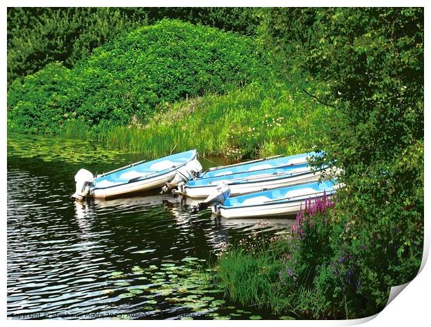 Three small boats Print by Stephanie Moore