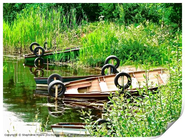 Boats in the reeds Print by Stephanie Moore