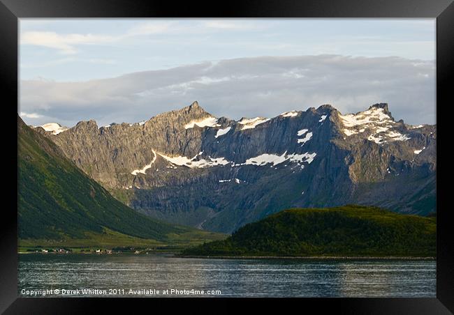 Fjord near Tromso Framed Print by Derek Whitton
