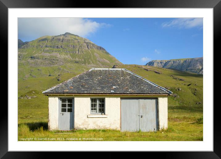 Fishing bothy in the Mountains Framed Mounted Print by Darrell Evans