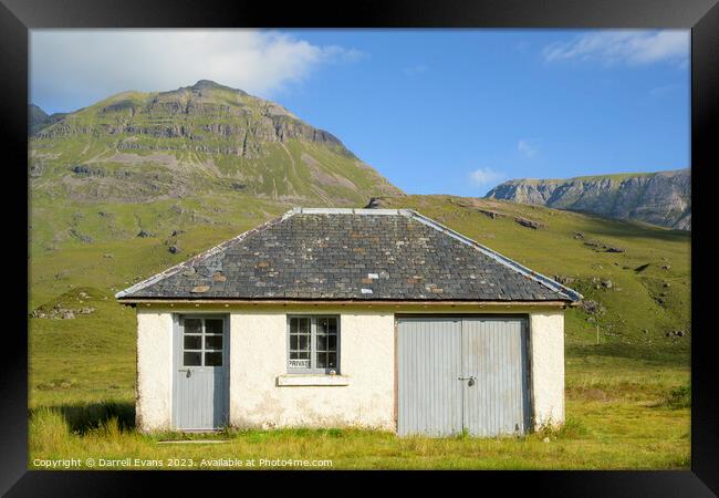 Fishing bothy in the Mountains Framed Print by Darrell Evans