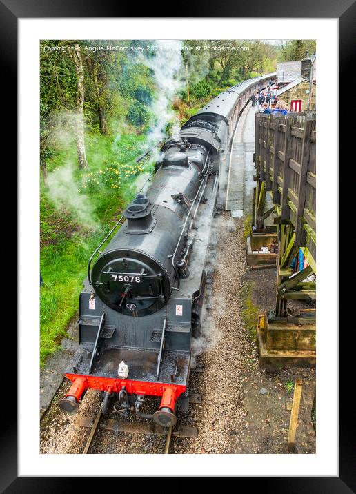 Steam locomotive 75078 departing Haworth Station Framed Mounted Print by Angus McComiskey