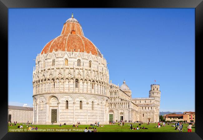 Battistero, Duomo and the Leaning Tower - Pisa Framed Print by Laszlo Konya