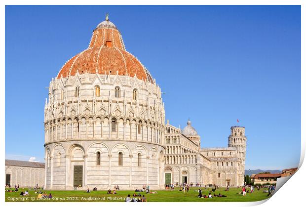 Battistero, Duomo and the Leaning Tower - Pisa Print by Laszlo Konya