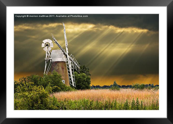 windmill with sunbeams Framed Mounted Print by meirion matthias