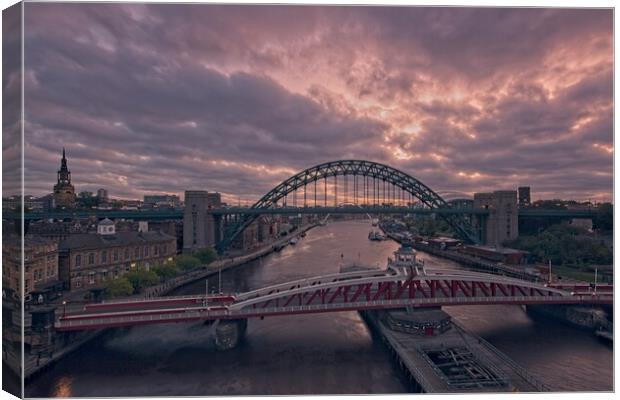 Sunrise Over Newcastle's Iconic Bridges Canvas Print by Rob Cole