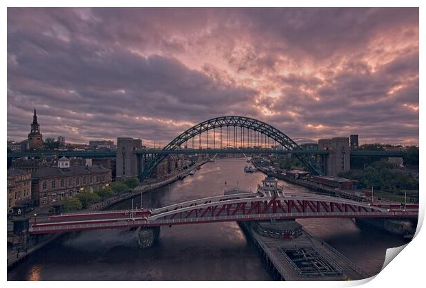 Sunrise Over Newcastle's Iconic Bridges Print by Rob Cole