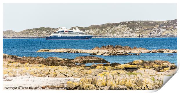 Cruise Ship moored in the Sound of Iona Print by Keith Douglas