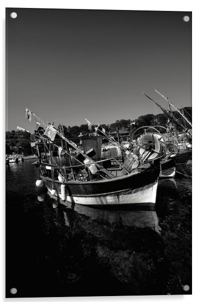 Seascape of Niel Moored Boats in black and white Acrylic by youri Mahieu