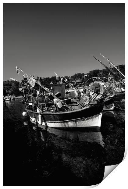 Seascape of Niel Moored Boats in black and white Print by youri Mahieu