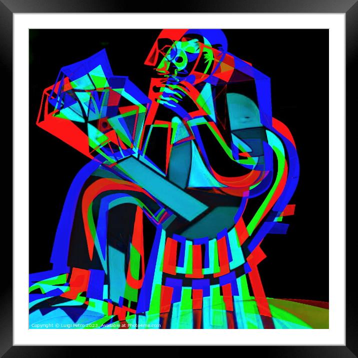 Psychedelic Cubist Portrait of a Man Reading Framed Mounted Print by Luigi Petro