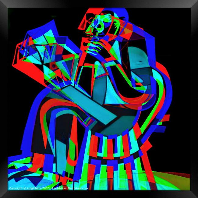 Psychedelic Cubist Portrait of a Man Reading Framed Print by Luigi Petro
