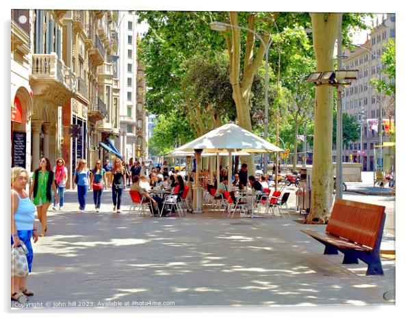 Vibrant Alfresco Scene in Barcelona Acrylic by john hill