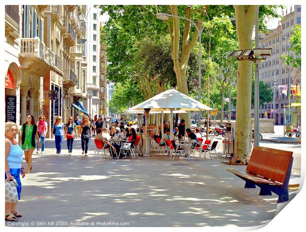 Vibrant Alfresco Scene in Barcelona Print by john hill