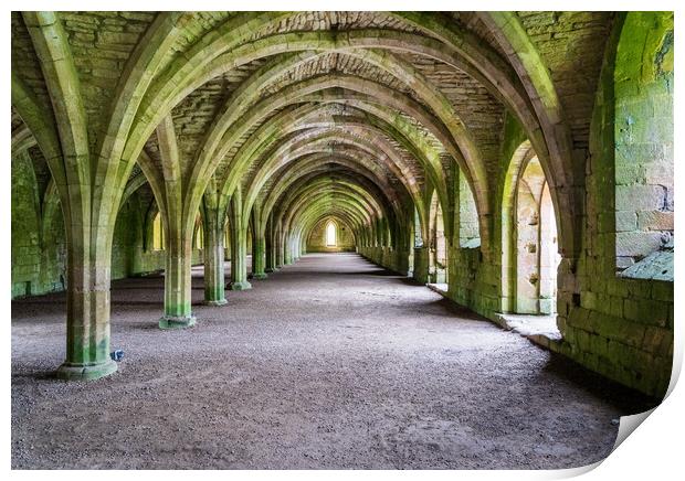 Cellarium at Fountains Abbey ruins in Yorkshire, England Print by Steve Heap