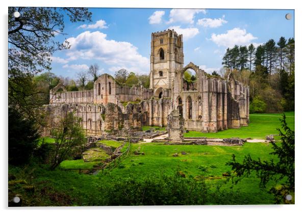 Springtime at Fountains Abbey ruins in Yorkshire,  Acrylic by Steve Heap