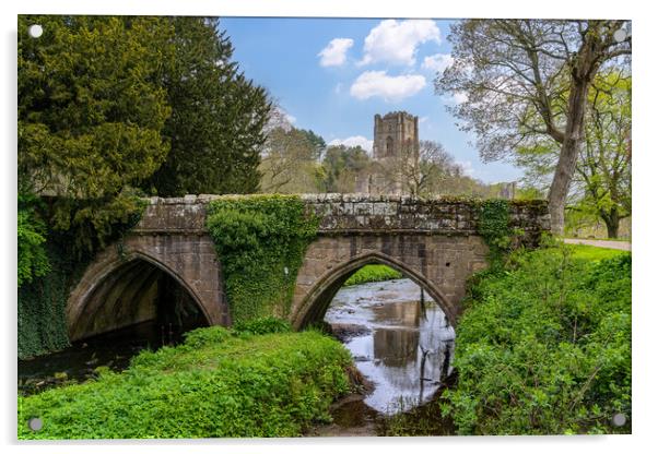 Stone bridge at Fountains Abbey ruins in Yorkshire Acrylic by Steve Heap