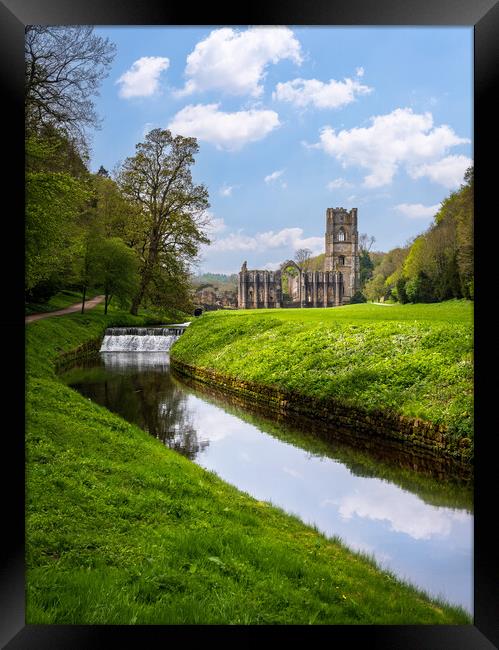 Springtime at Fountains Abbey ruins in Yorkshire, England Framed Print by Steve Heap