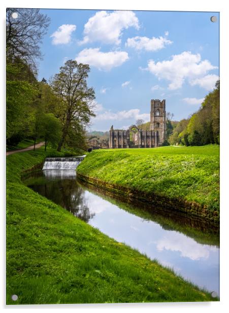 Springtime at Fountains Abbey ruins in Yorkshire, England Acrylic by Steve Heap
