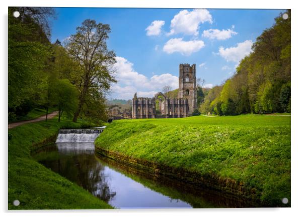 Springtime at Fountains Abbey ruins in Yorkshire,  Acrylic by Steve Heap