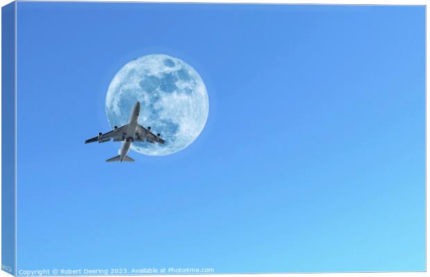Jumbo Jet and Moon Canvas Print by Robert Deering