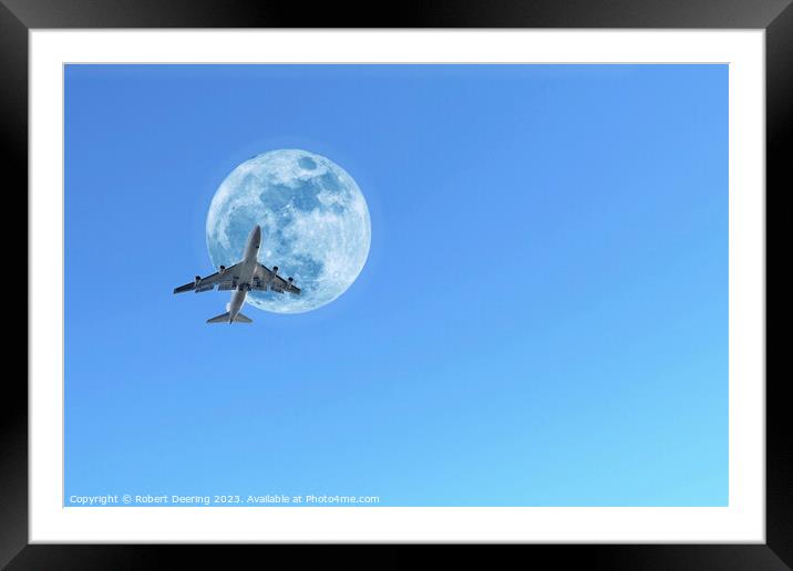 Jumbo Jet and Moon Framed Mounted Print by Robert Deering