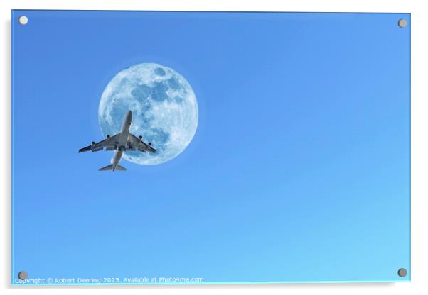 Jumbo Jet and Moon Acrylic by Robert Deering