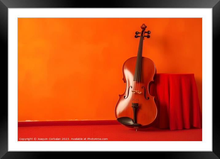 Beautiful violin leaning against a red wall. Ai generated. Framed Mounted Print by Joaquin Corbalan