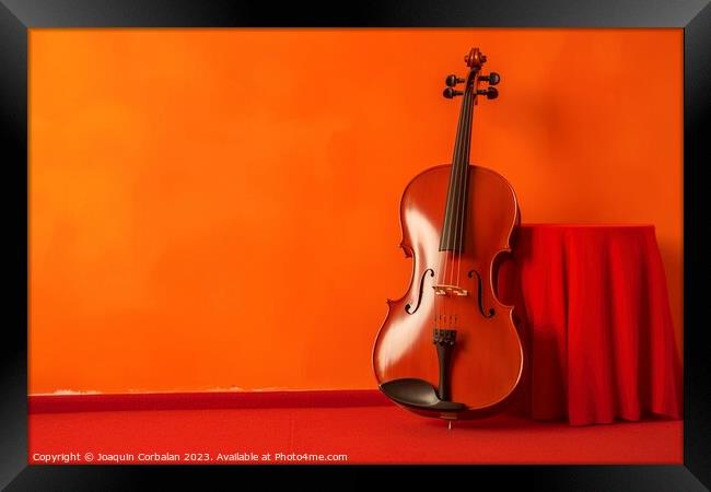 Beautiful violin leaning against a red wall. Ai generated. Framed Print by Joaquin Corbalan