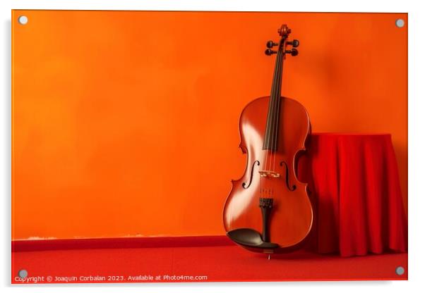 Beautiful violin leaning against a red wall. Ai generated. Acrylic by Joaquin Corbalan