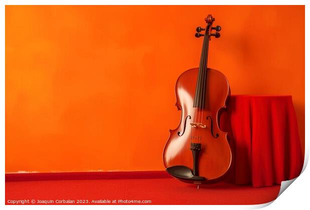 Beautiful violin leaning against a red wall. Ai generated. Print by Joaquin Corbalan